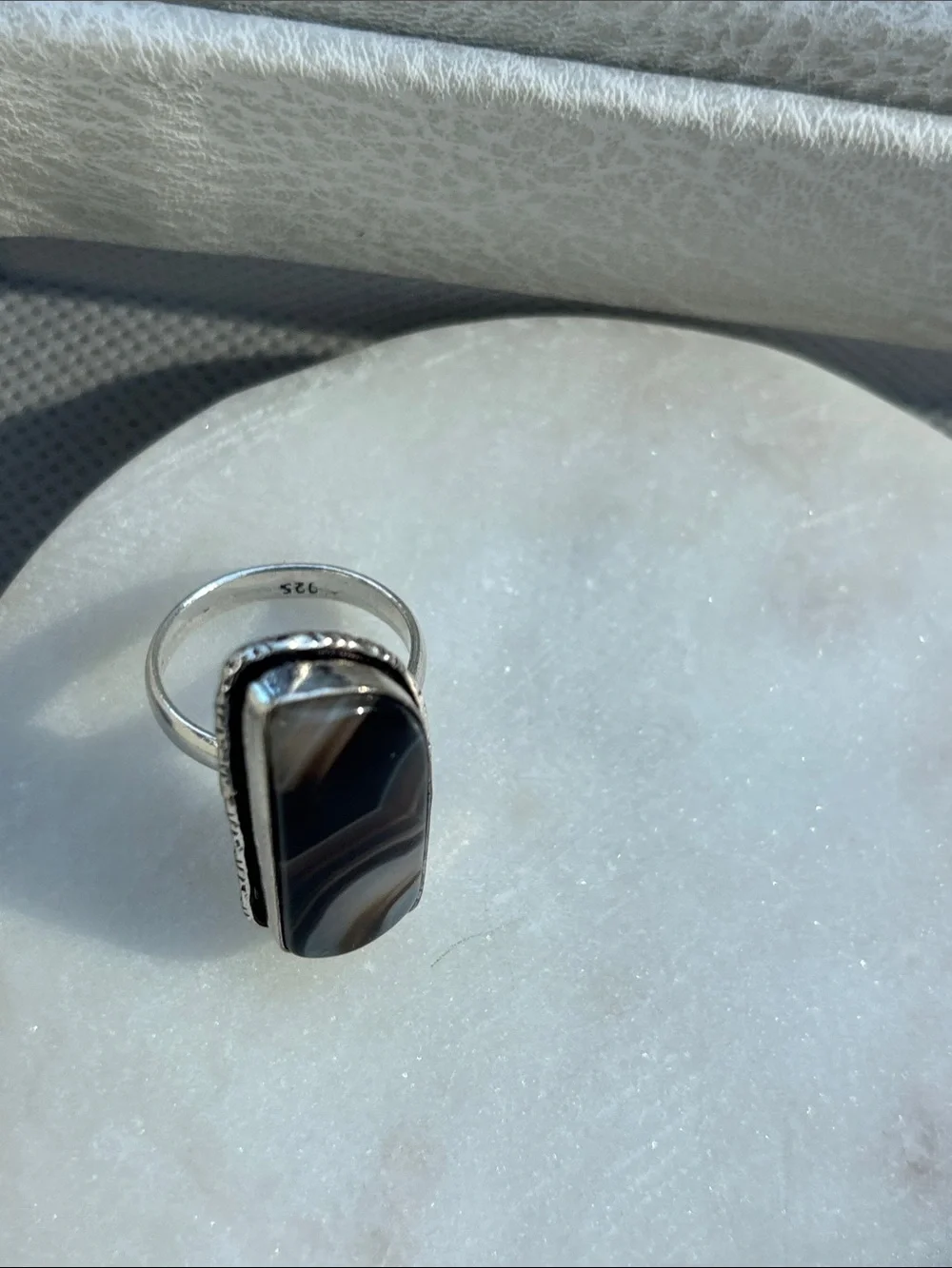 Silver Tone Stone Ring with Rectangular Accent - Picture 2 of 4